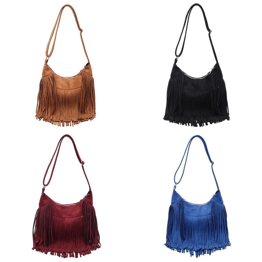 Borsa a Spalla Grande con Frange in Ecopelle per Donna Stile Streetwear Moda