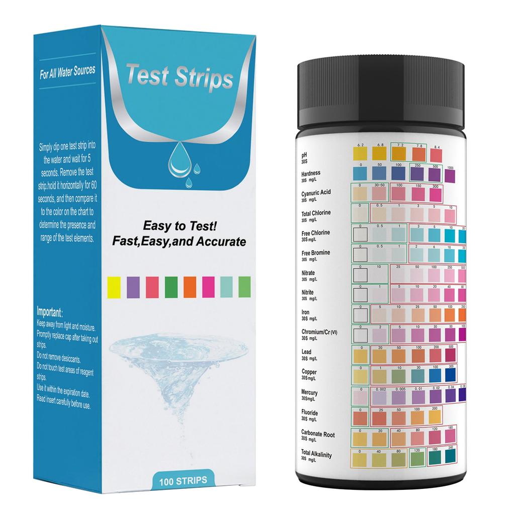 16 in 1 Drinking Water Test Kits 100 Strips Home Water Quality Test Tap Water Easy Testing for Hardness PH Value