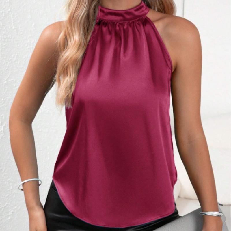 

Новые летние однотонные сексуальные женские рубашки с открытыми плечами, элегантные топы без рукавов, женские винтажные повседневные блузки, женская одежда 24137 M розы красного