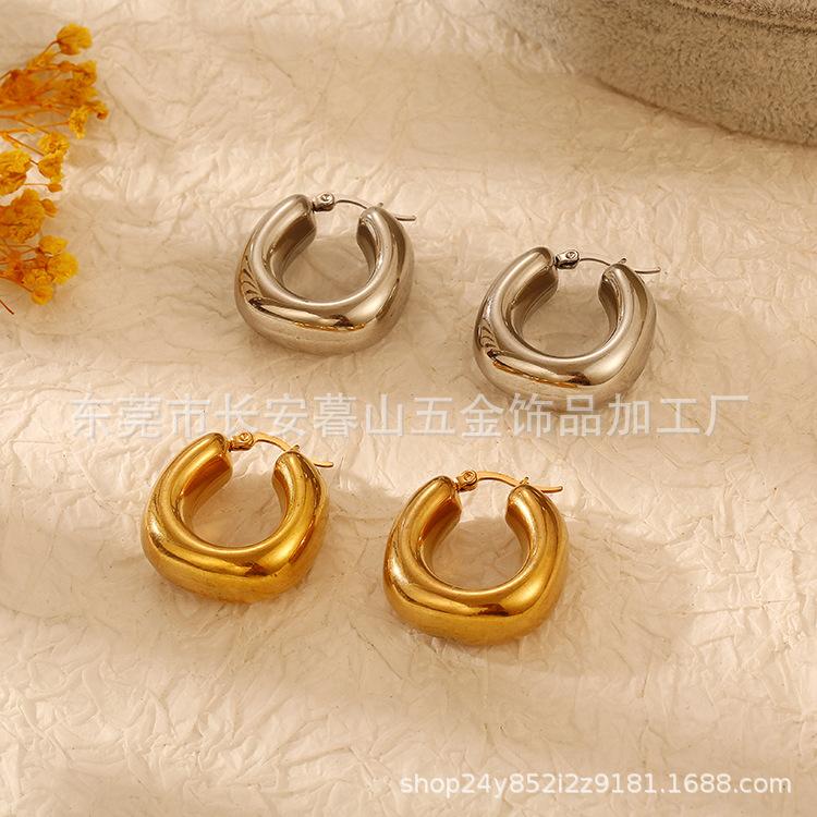 Hollow Earrings Simple Earrings, Stainless Steel 18k Gold Ear Buckles Chubby Exaggerated Women's Earrings