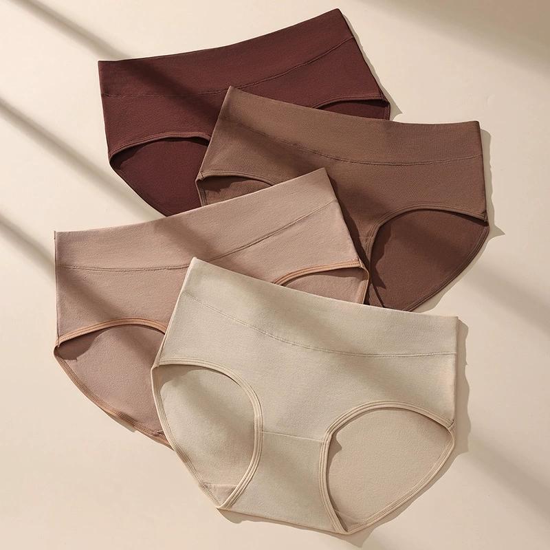 

4 шт. Сексуальные женские трусики с высокой посадкой, дышащие хлопковые трусы для девочек, большого размера, однотонные, утягивающие женские трусы XXL разноцветный