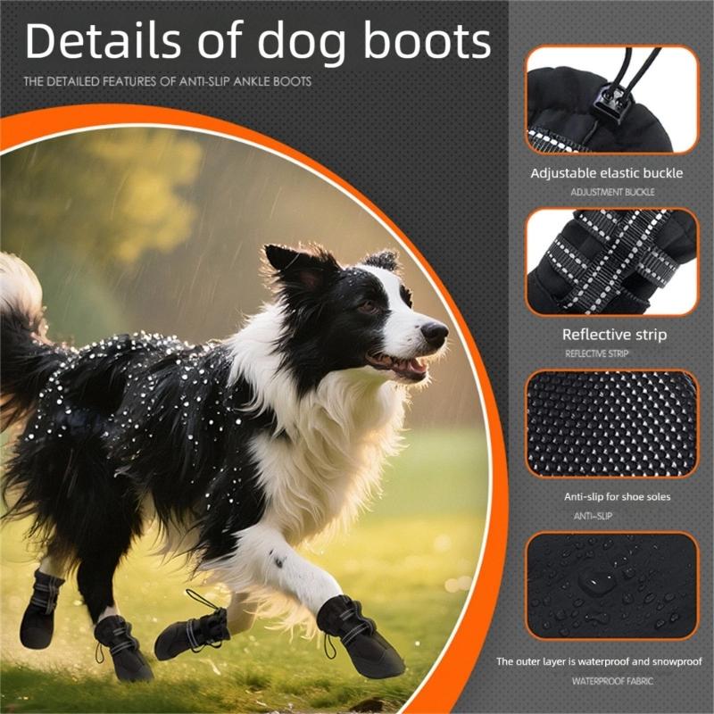 4PCS Dog Boot Water Resistant Antiskid Paws Protecting Comfortable For Big Dogs Various Weather Walking Hiking