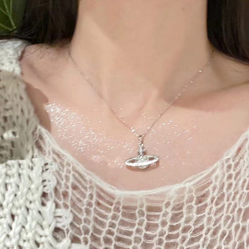 Official genuine Queen Mother necklace Saturn pearl pin does not fade sterling silver exquisite stars fresh and sweet серебряный