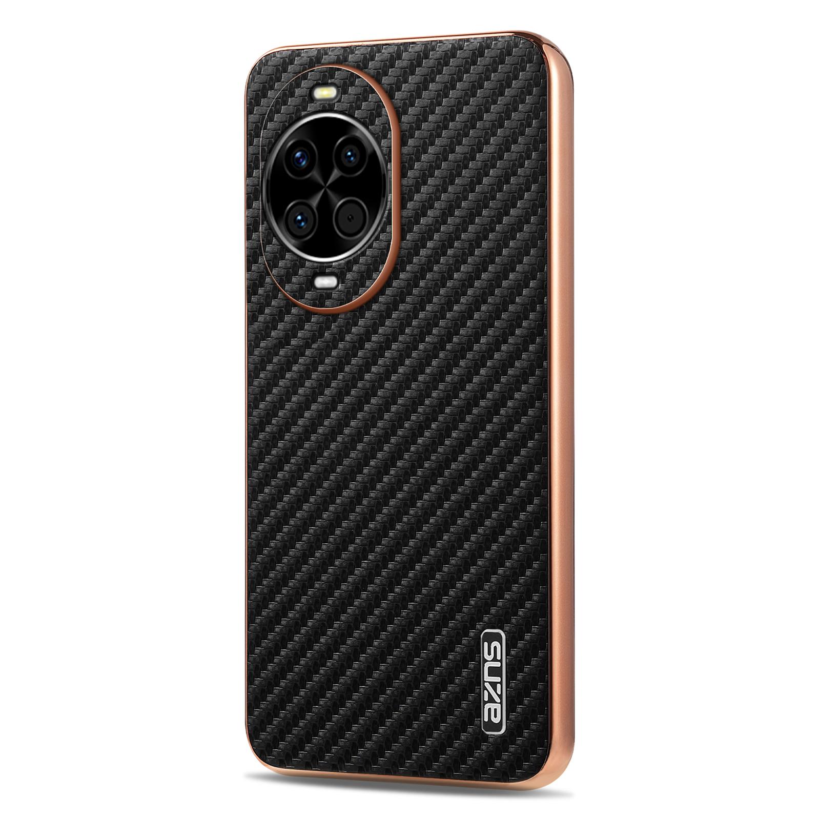 

AZNS For Huawei nova 14 5G Case Electroplating Carbon Fiber Texture PU+TPU Phone Cover Black