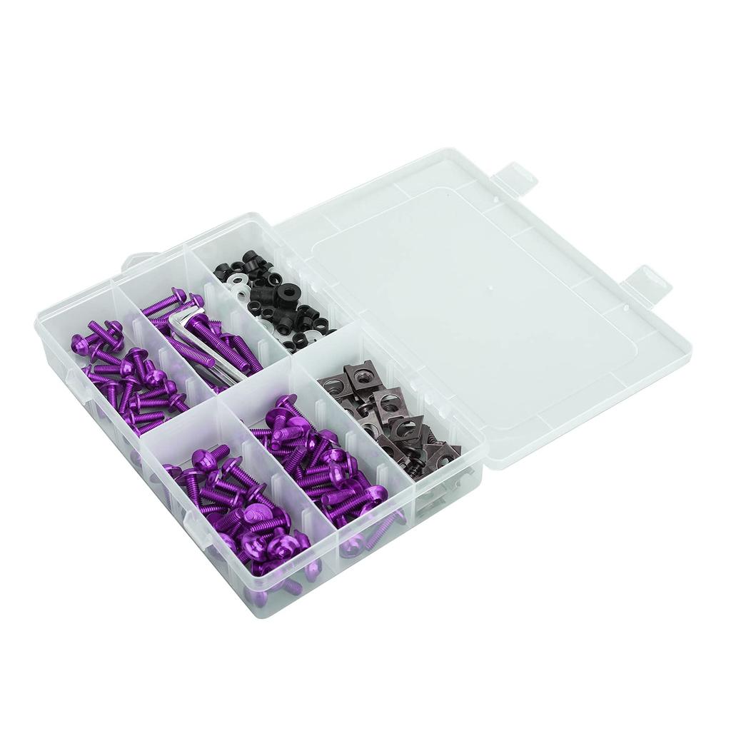 Frezon Universal Motorcycle Sport Bike Windshield Fairing Bolt Kit Fastener Clip Screws 177PCS Purple