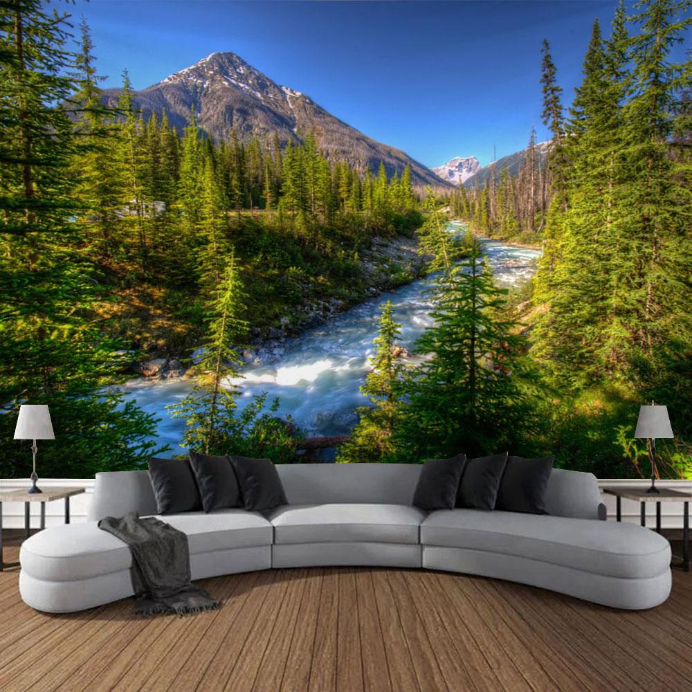 Frumoasă pădure naturală imprimată tapiserie mare de perete ieftină hippie agățată tapiserii de perete boeme decor mandala de perete