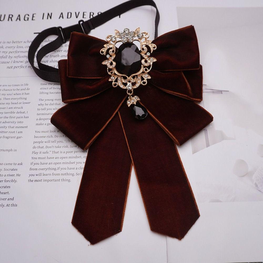 Retro Polyester Bowtie velvet Adjustable Collar Flower Diamond Collar Pins Women