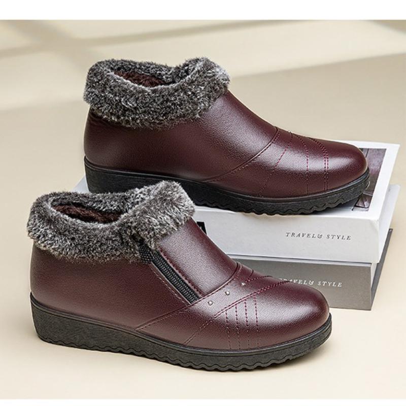 Baumwollschuhe Damen Mutterschuhe Warme Baumwolle Kurze Stiefel Damenschuhe Flachabsatz Rutschfest Lederzz