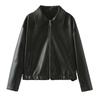 Autumn New Product Women clothes American vintage Zipper Lapel Long sleeve Pu Anti-Leather Loose Crop jacket Outerwear