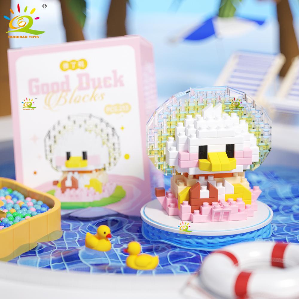 Mini Cute Duck Cosplay Dress Animal Micro Building Block 3D Diamond Model Brick DIY City Construction Toys for Children