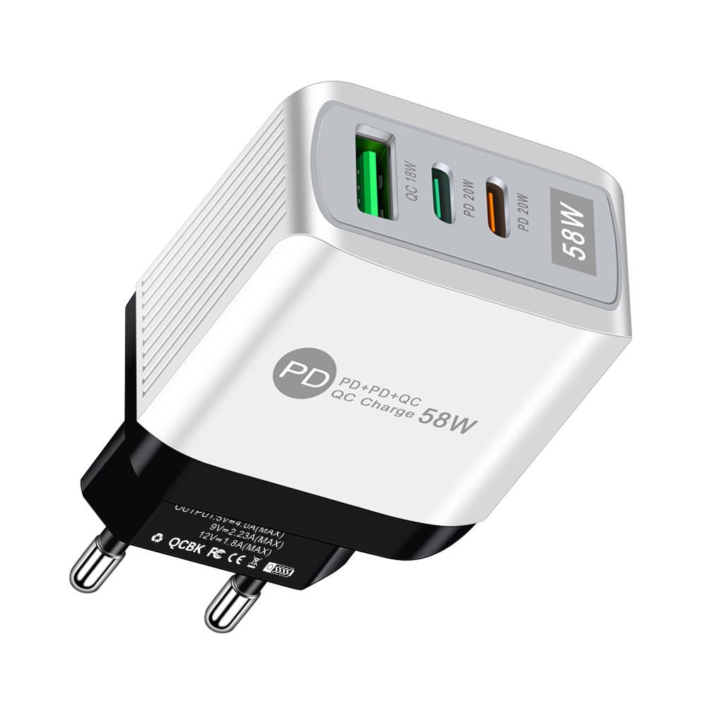 58W Dual Fast Charger with 2PD + QC3.0 for EU, US, UK, AU Plugs