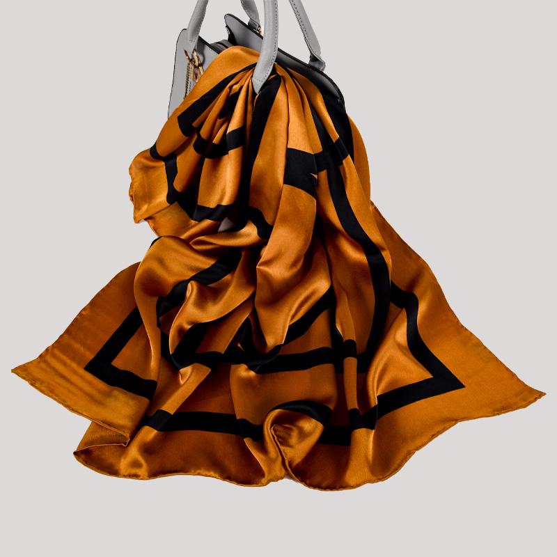 

BYSIFA| New Coffee Gold Pure Silk Scarf Shawl Fashion Women Large Square Scarves Wraps 90*90cm Spring Fall 100% Silk Scarf Hijab