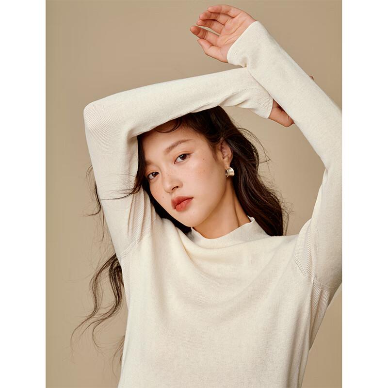 INMAN Women's Semi-High Collar Lamb Wool Blend Knit Sweater