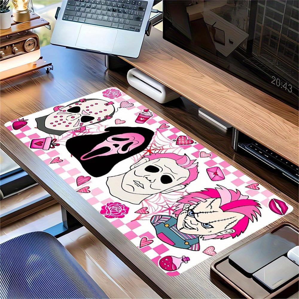 Large Multi-Size Non-Slip Rubber Base Halloween,Pink,Horror Characters Mouse Pad,Stitched Edges Keyboard Desk Mat for School,Office