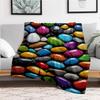 Colorful Pebbles with Water Drops Nature Decorative StonesBlanket Flannel Throw Blanket for Sofa, Bed, Travel, Camping, Office, Couch, Chair