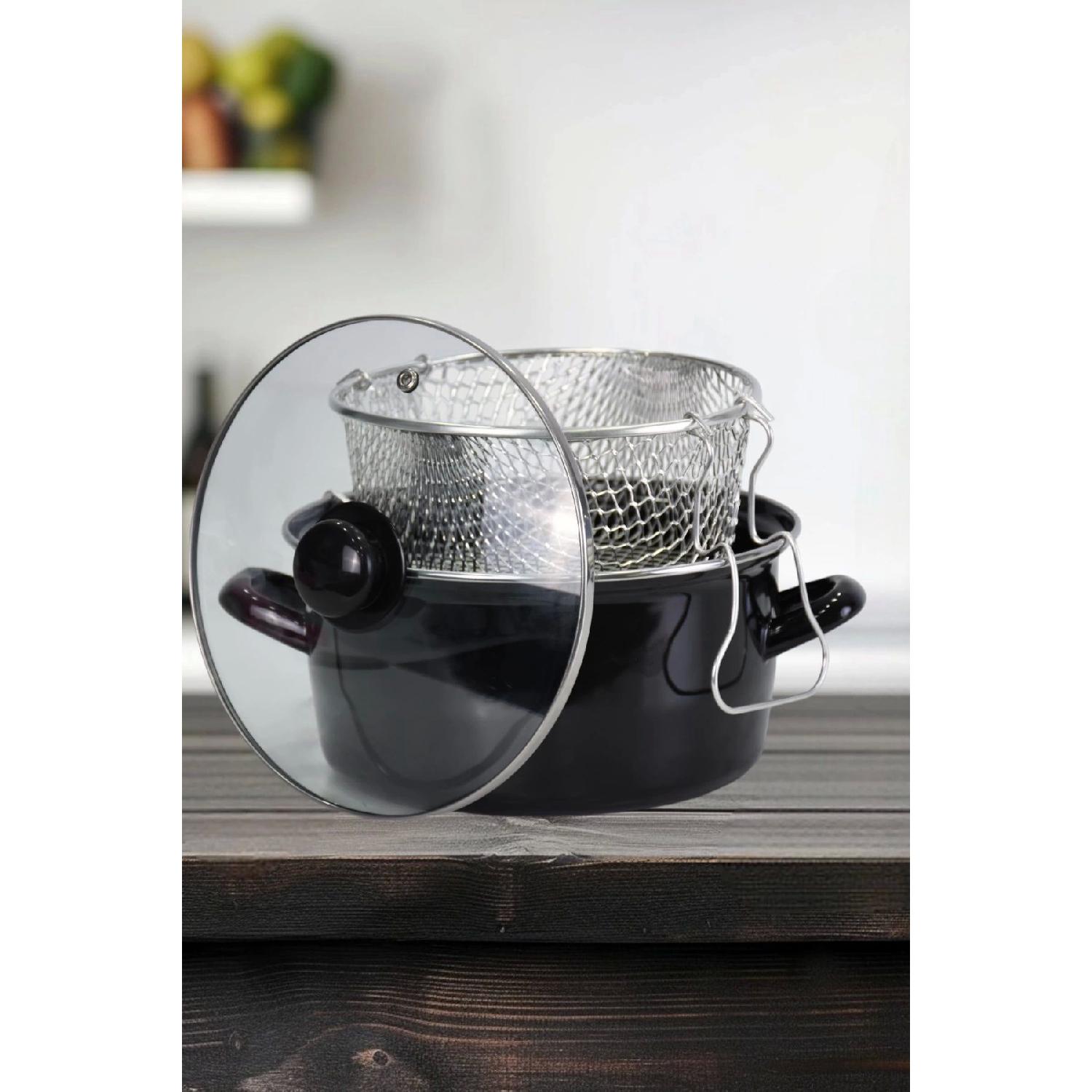 

Enamel Frying Pot With Glass Lid 22 Cm Black чорний