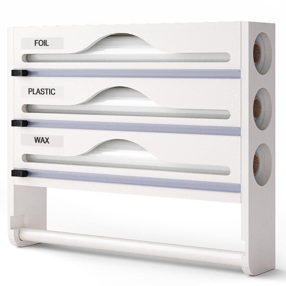 Bamboo Cling Film Tin Foil Compartment Cutter Box Kitchen Organizer Accessories Integrated Kitchen Paper Towel Holder