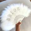Elegant Bride Pearl Feather Fan Hand Held Bridal Wedding Decoration Folding Fan Single Women Party Supplies Photography Prop