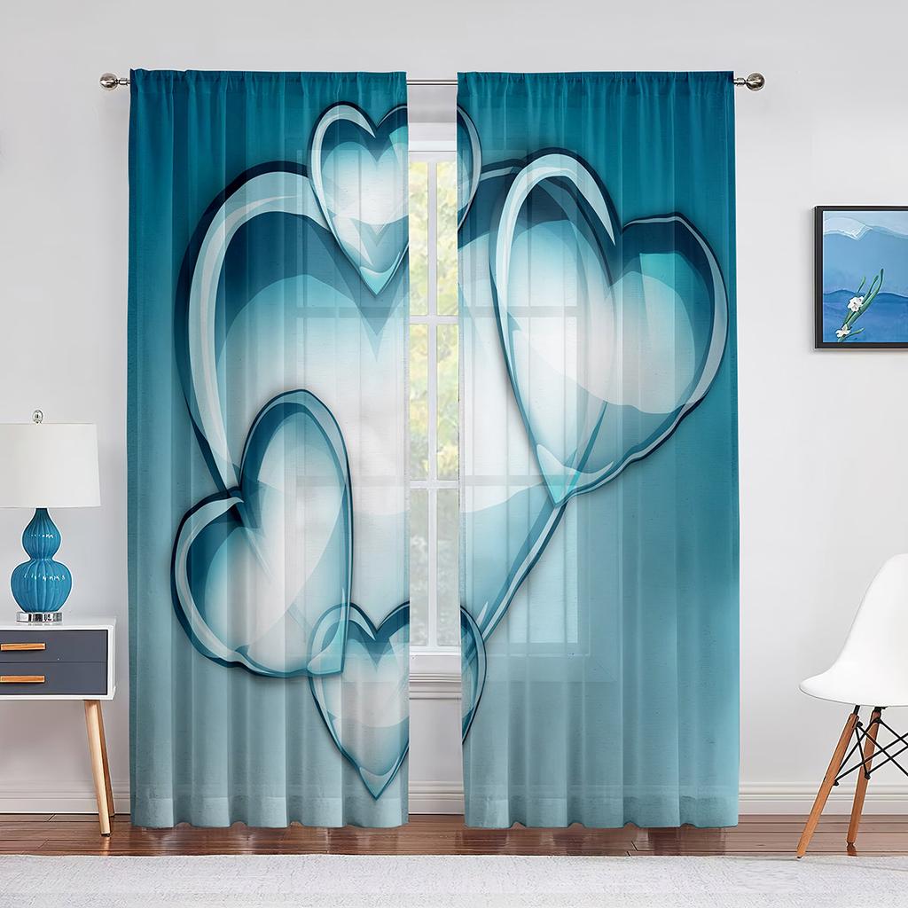 Valentine's Day with Love Hearts Pink Sheer Voile Curtains for Living Room Bedroom Kids Room Decor Tulle Window Treatment Drapes