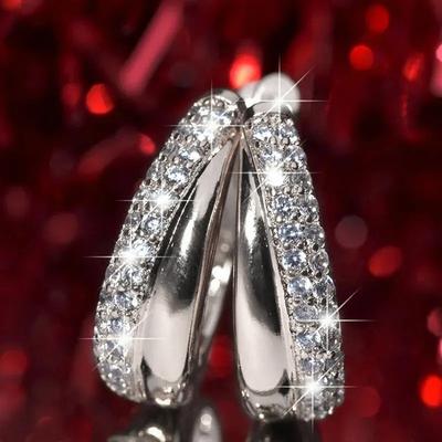 Huitan Hoop Earrings for Women Fashionable Earrings with Cubic Zirconia 3 Metal Color Fashion Versatile Female Jewelry Drop Ship