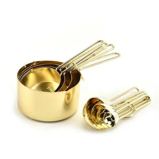 Cucharas medidoras de madera de acero inoxidable, cucharas medidoras, báscula de cocina chapada en cobre y oro rosa, juego de cucharas medidoras para alimentos