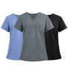 3PC Women's Fashion Solid Short Sleeve V Neck Pattern Tops Pocket Working T-shirts