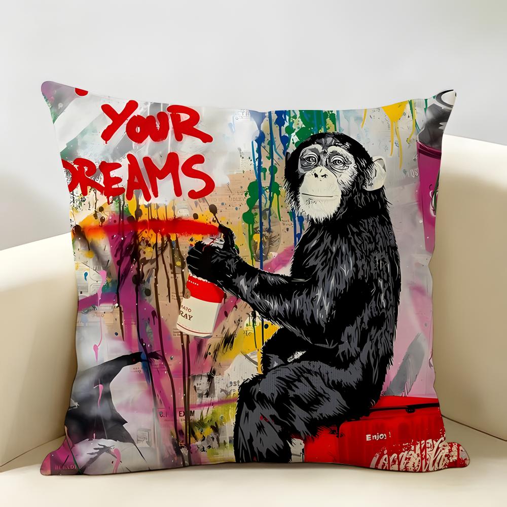 BBanksy Graffiti Mr BBrainwash Cushion Cover Natural Linen Organic Fabric DoubleSided Printing Room Sofa Decor Pillow Case