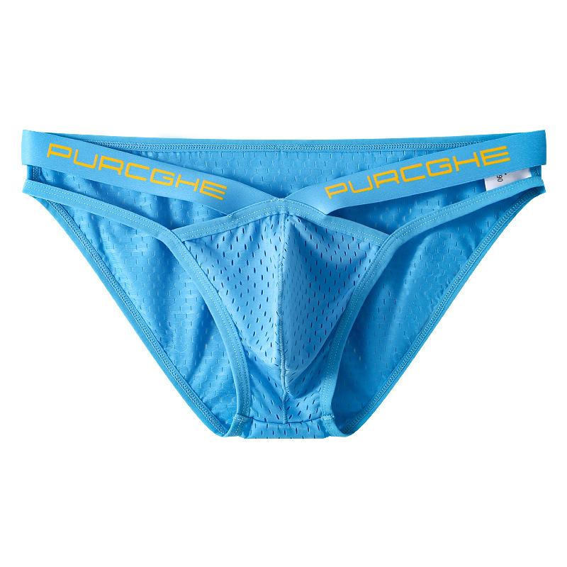 Mens Bikini Underwear Bulge Pouch Panties Mesh Cutout Briefs Male Sexy Swimwear Low Rise Breathable Cheeky Lingerie Pink