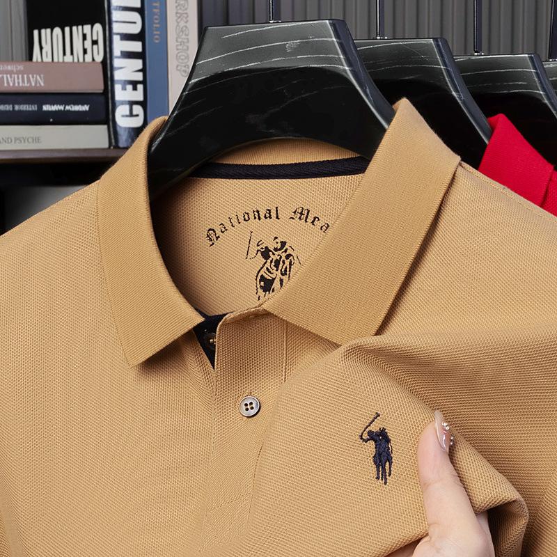 Mercerized Cotton Polo Shirt: Men's Summer Short Sleeve with Small Pony Logo