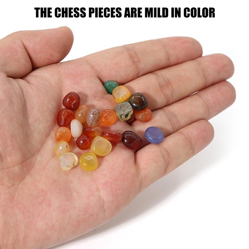 Portable Wood Chesses Game with Gemstones Pieces and Safe Storage Box Suitable for Kids Logics Training and Travel Use