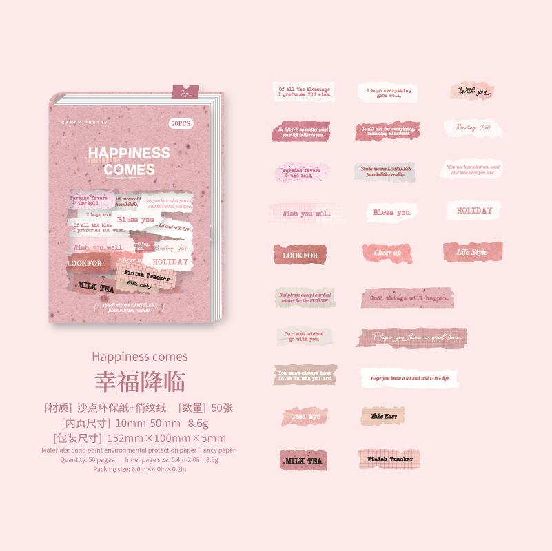 

50-Sheet English Note Collage Stickers, Vintage Typography & Mini Paper Scrap Designs, Self-Adhesive for Journal DIY