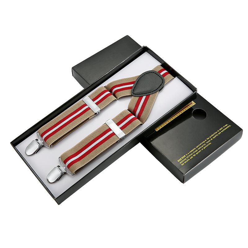 Vintage Classic Plaid Strap Clip 3.5Cm Men'S Trousers Elastic Strap Three Clips Adjustable Jacquard Webbing Clip