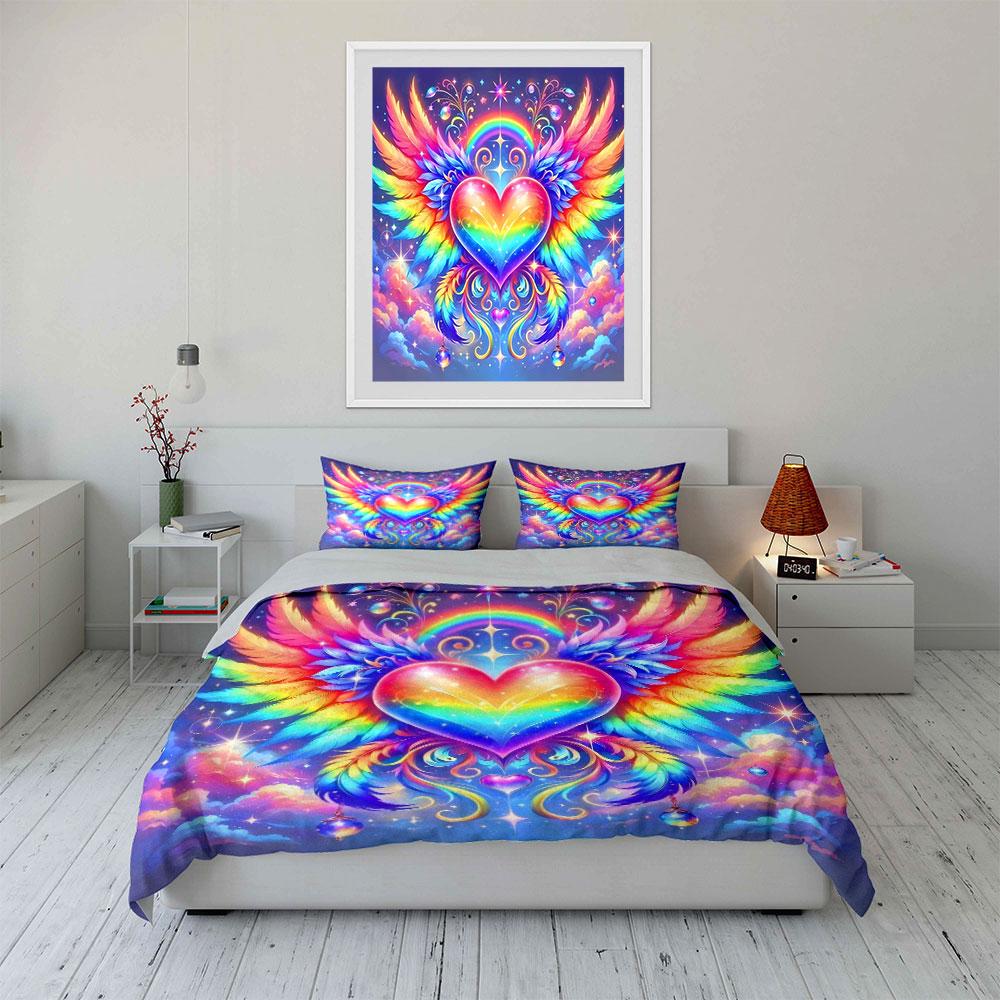 Dreamy Heart With Rainbow Wings Printed Duvet Cover Set1 Duvet Cover+2 Pillowcasemulti Size Bedroom Bedding Decor Luxury Gift