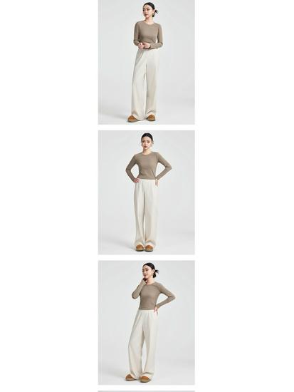 She Exhibition Women's Cotton Round Neck Long Sleeve T-shirt, 2025 Autumn/Winter Style Base Layer Top.