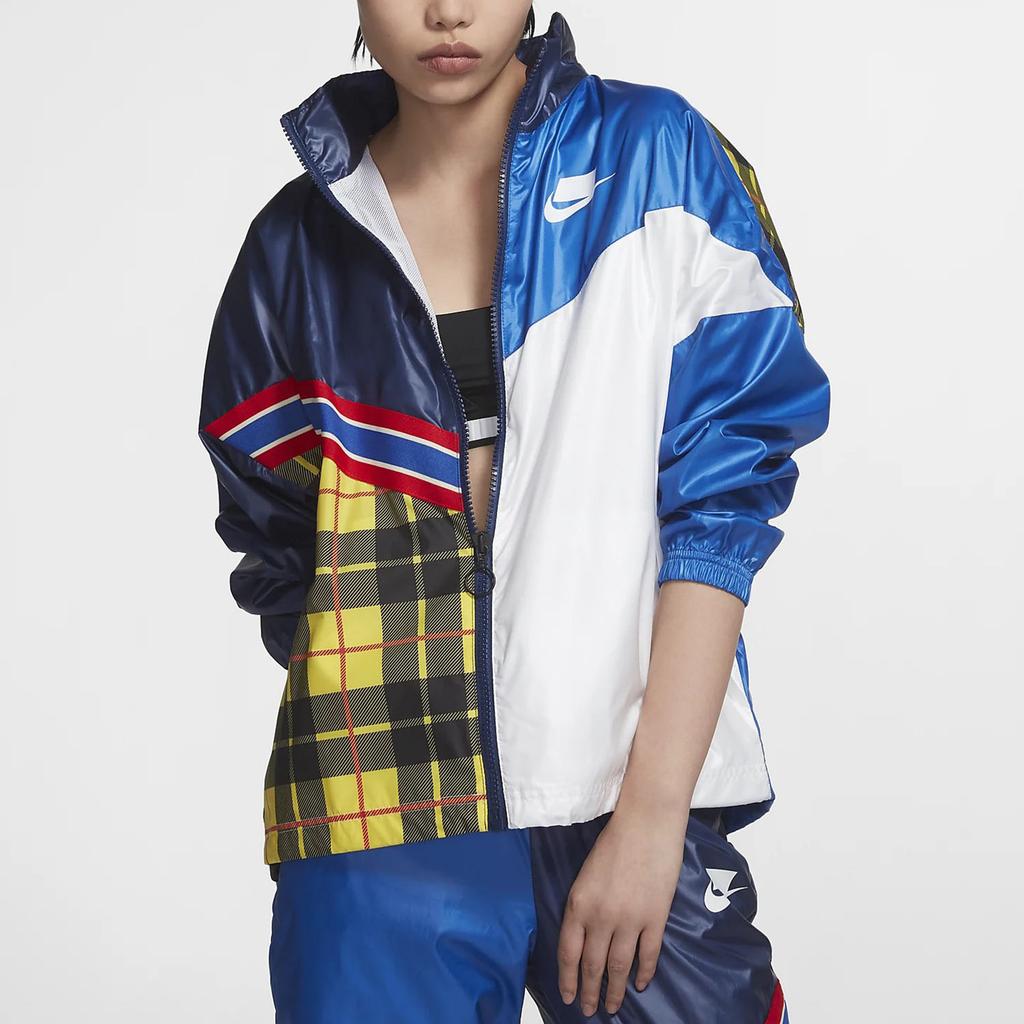 Nike Multicolor Patchwork Design Brand Logo Printed Stand Collar Jacket Women Jacket Blue BV4738-492