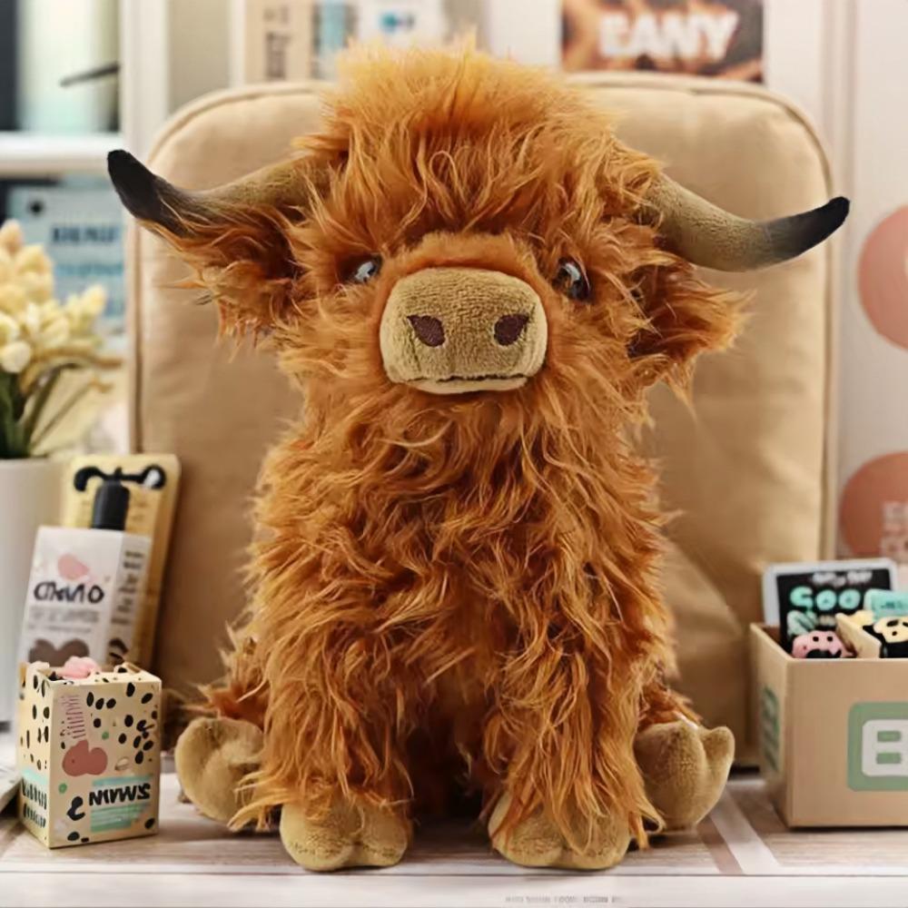 Highland Cow Stuffed Animals Plush Toy Fluffy Bull Animal Doll Soft for Kids Christmas Gift