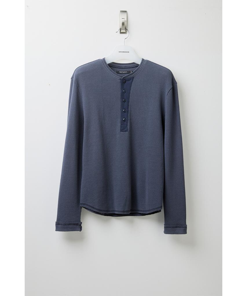 HATCHINGROOM Thermal Henley Tee Blue Charcoal