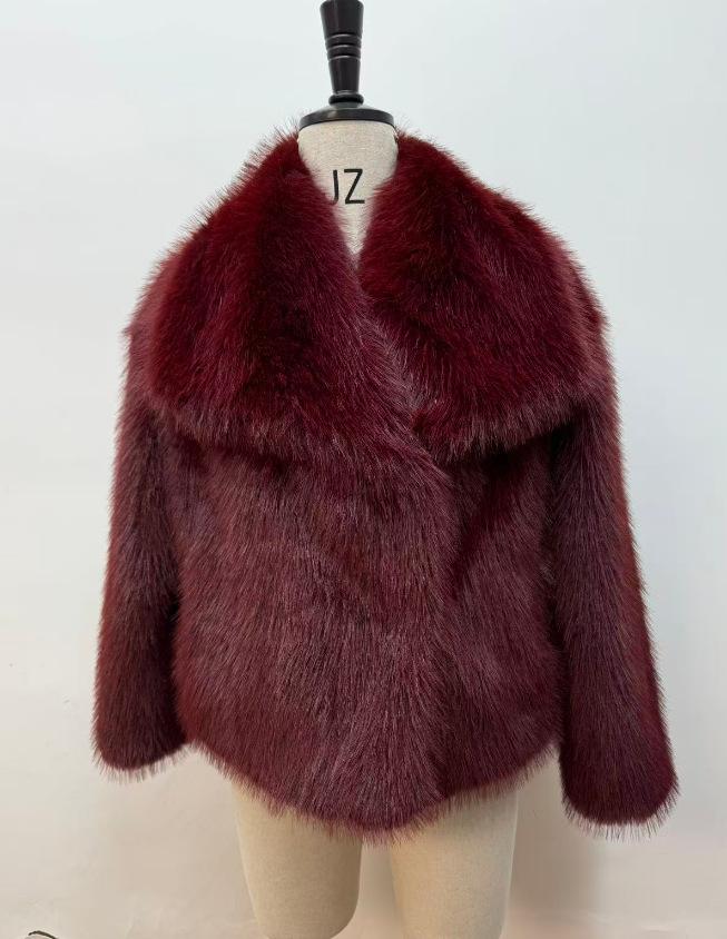 Stylish Big Lapel Imitation Fur Jacket Femininity Elegant Celebrity Long-Sleeved Thermal Coat Fluffy Top