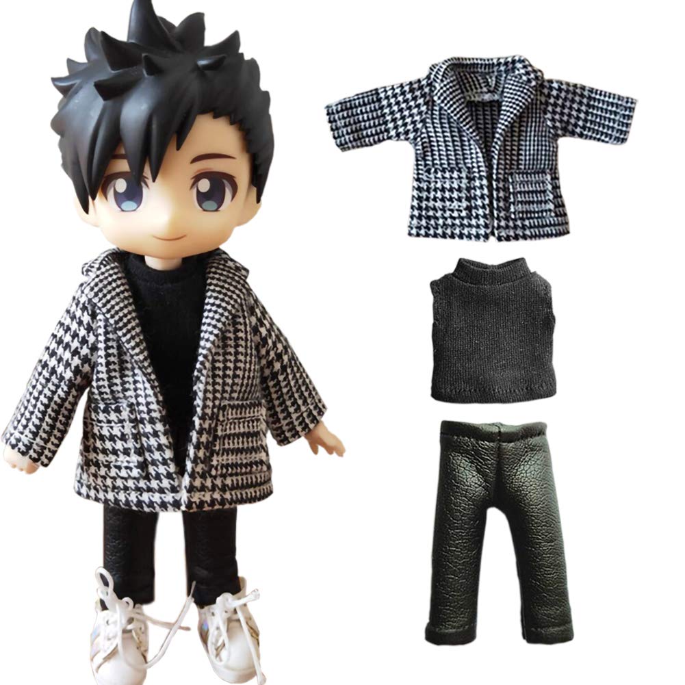 

rakulifey OB11 size costume Obitsu 11 clothes Obitsu doll coat pants shirt cute 3 piece set (black houndstooth)