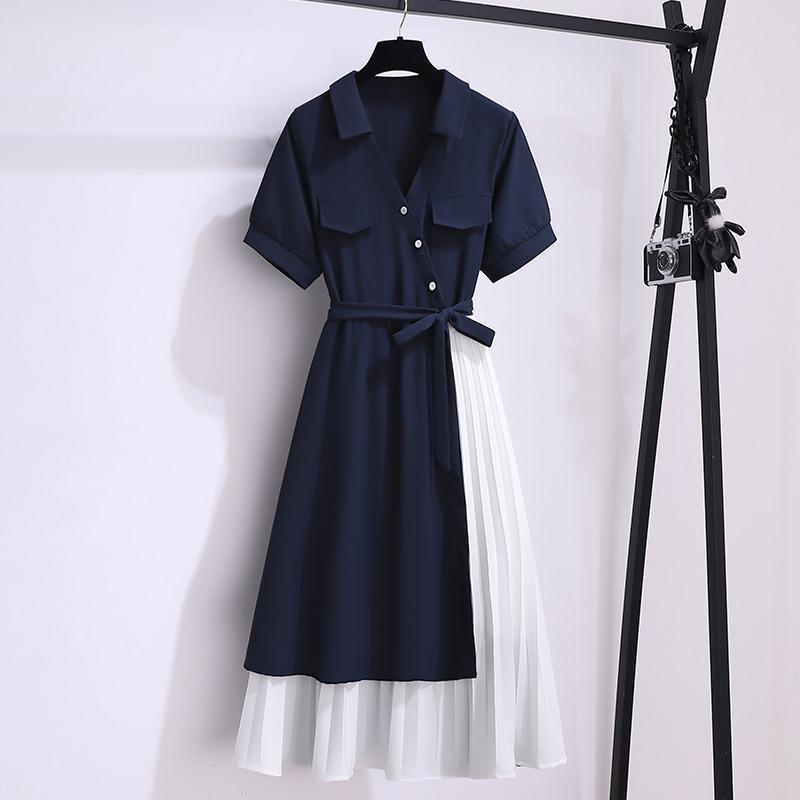 

Нове літнє тонке плаття в стилі печворк. Великі жіночі обкладинки. Зменшення віку XXXL темно-синього кольору