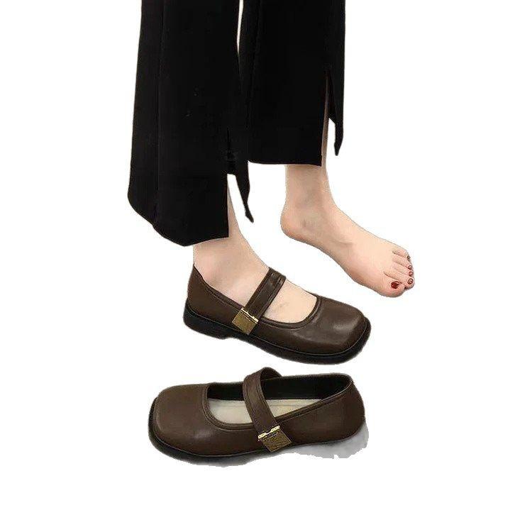 Französische Retro-Schuhe mit quadratischer Spitze und flachem Ausschnitt für Damen, Frühjahr 2025, neue koreanische Version, märchenhaft, lässig, weich, flach, Mary Jane-Schuhe