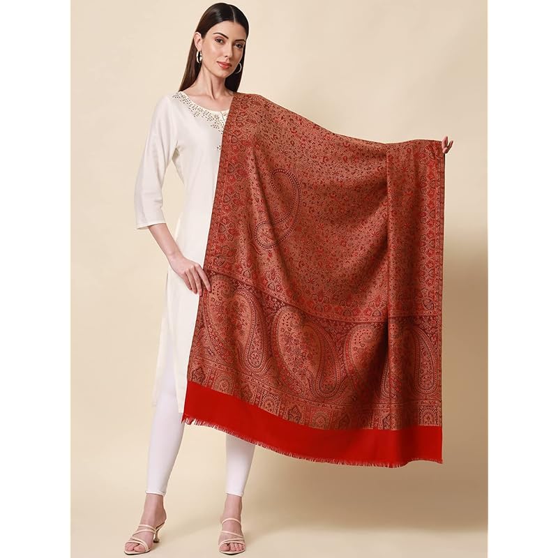 Pashmoda- Women's Faux Pashmina Jamawar Shawl, Wrap (SIZE: 40X80 Inches) (Black)