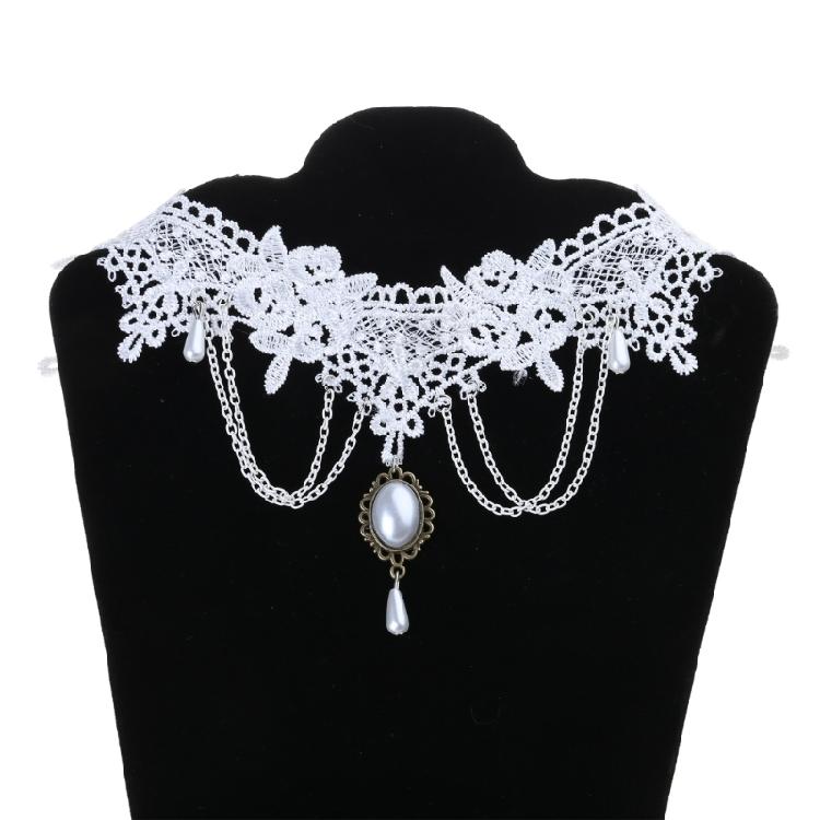 Sophisticated White Lace Necklace Elegant White Lace Neck Chain Accessory with Statement Jewelry Pendant for Women