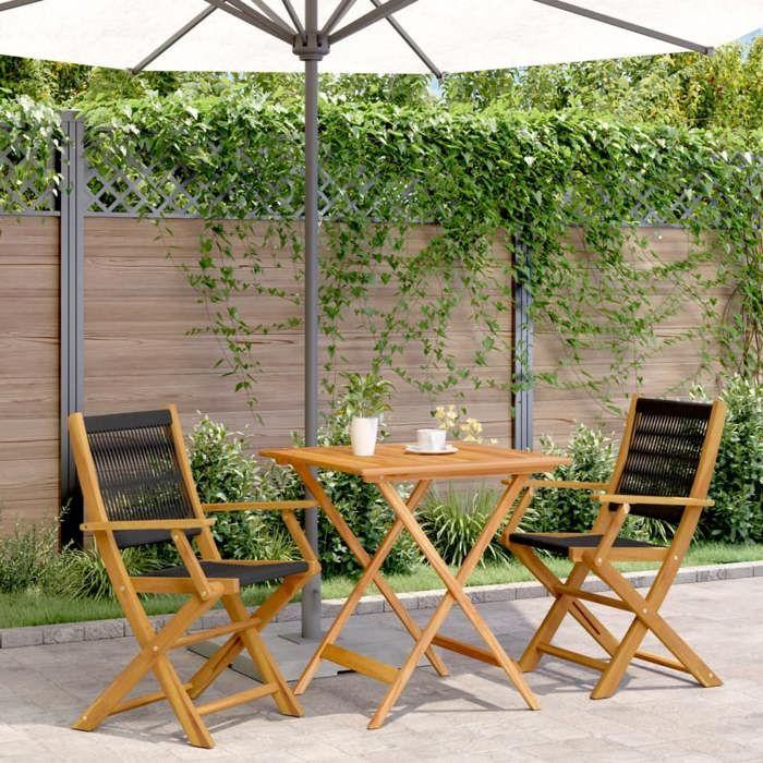 VidaXL Ensemble de bistro 3 pcs noir polypropylène et bois massif, ensemble de bistro de jardin, ensemble de balcon, 3281877