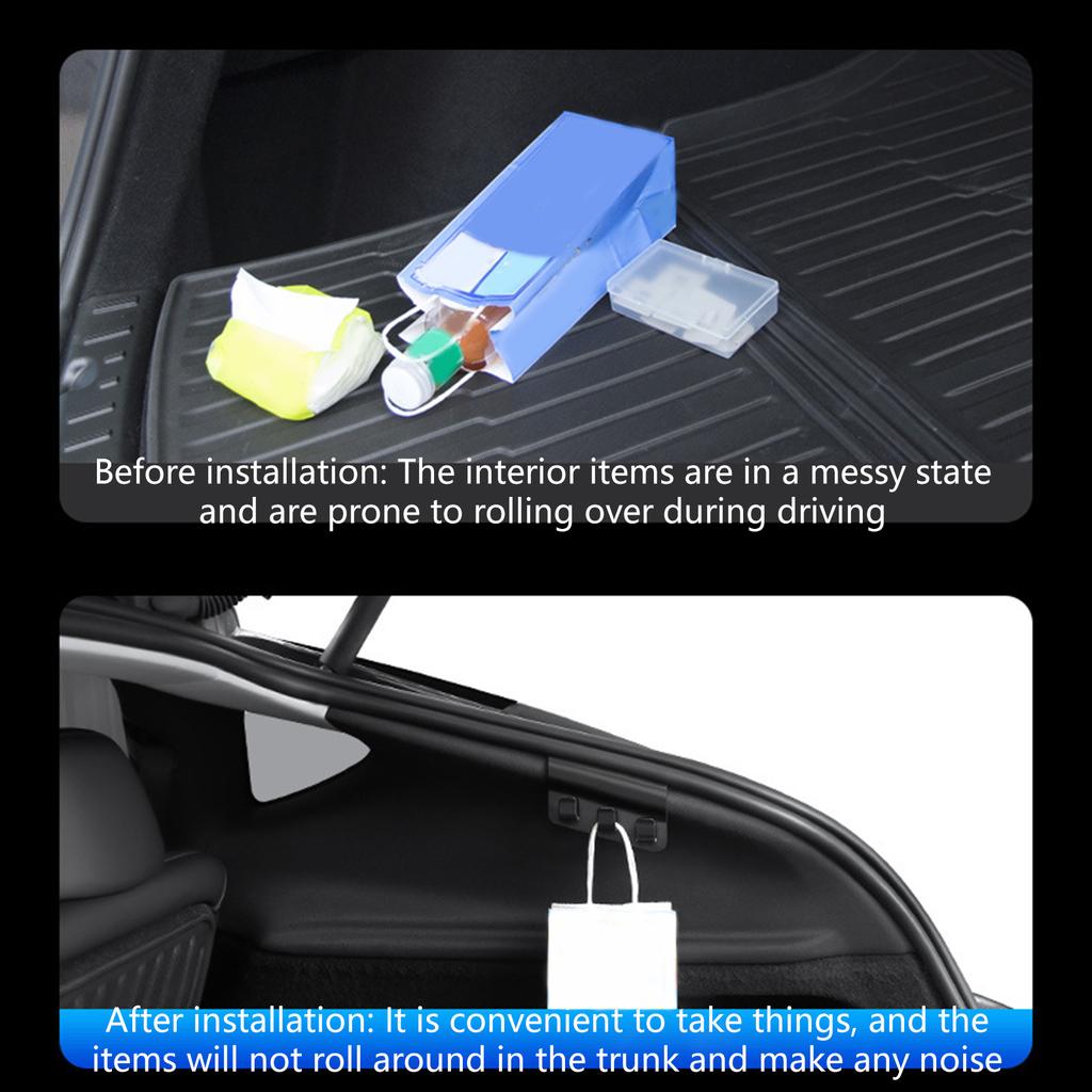 Pack of 2 Invisible Trunk Hooks Discreet Storage Solution Adjustable Position for Tidying Vehicle Interior Without Tools
