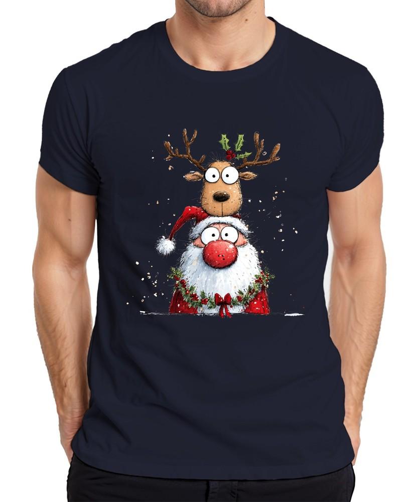 Santa Claus Reindeer Cartoon Funny Christmas Gift Kids Unisexs Tshirt S