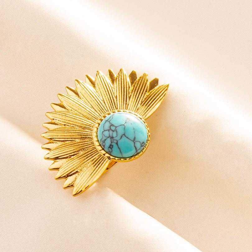 Turquoise Finger Jewelry Long Oval Sun Heart Water Drop Stainless Steel Rings For Women Men Accessories Gold Plated Open Anillos