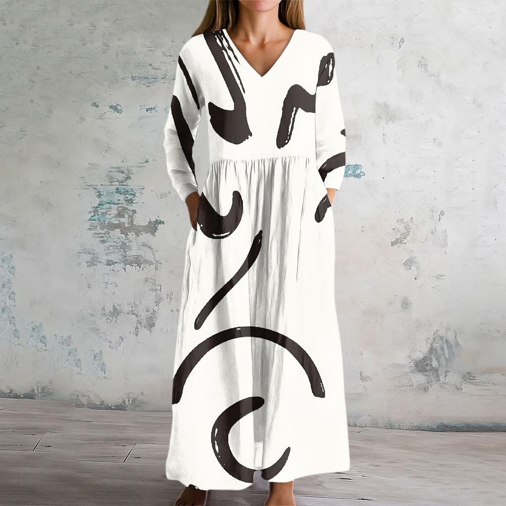 Dame Mote Kjole Vår V-hals Langermet Kjole