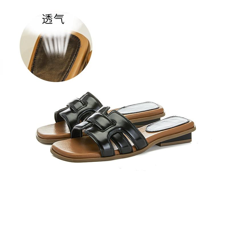 Square Head Woven One-word Open-toed Slippers for Women, Lazy and Versatile, and Beach Sandals for Women