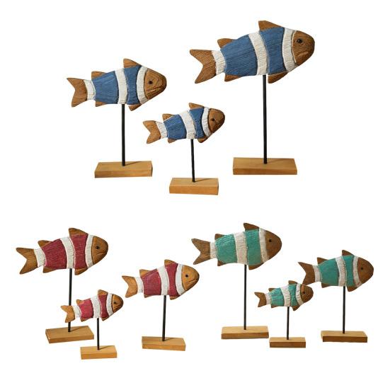 3 Pcs Wooden Fish Tabletop Centerpiece Ocean Sea Animal Sculpture Rustic Standing Wood Fish Sign Table Ornament for Coastal Beach Home Office Decor